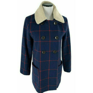 Old Navy Jacket Womens Small Peacoat Buttons Double Breasted Navy Red Plaid Coat